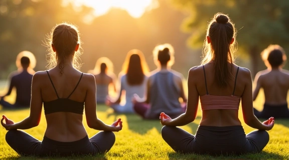 Grupo de personas practicando yoga o meditación al aire libre